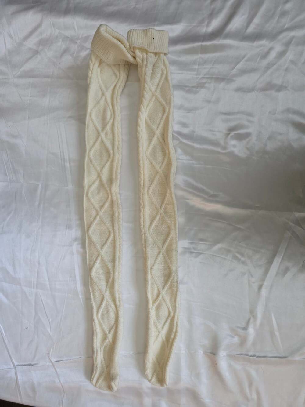 New Cable Knit Over The Knee Socks One Size White Winter Stockings